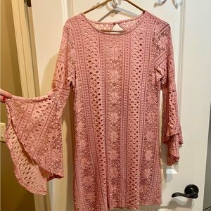 Altar’d State Pink Lace Bell Sleeve Dress